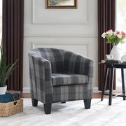Accent Tub Chair Grey Tartan Fabric Armchair Padded Seat Lounge Sofa