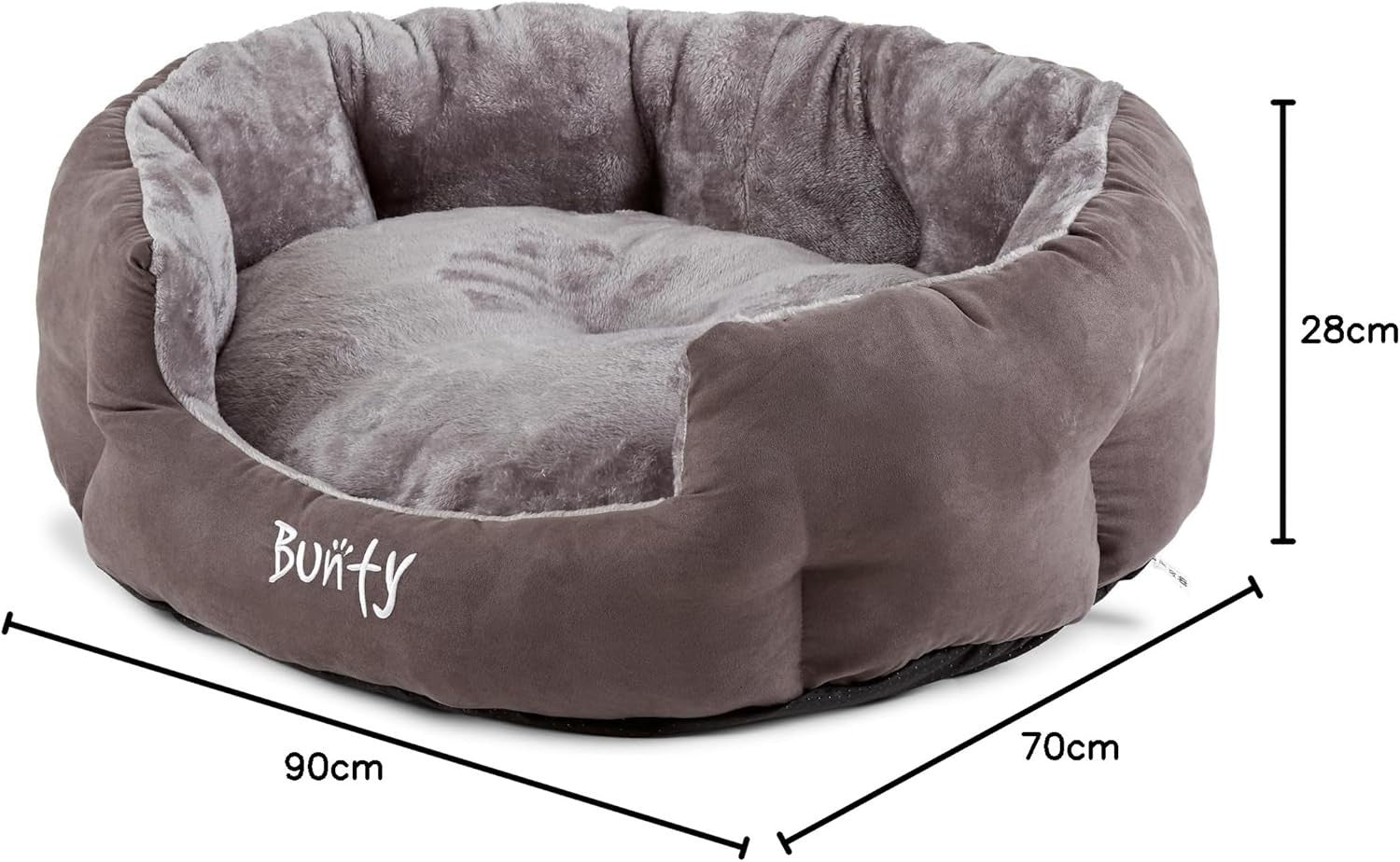 XL Calming Dog Bed 90x70x28cm Fluffy Fleece Washable Grey