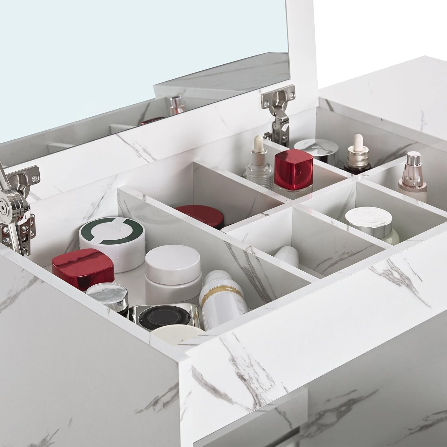 2-in-1 Makeup Vanity Dressing Table Desk Flip Mirror White Marble 1 Drawer Stora