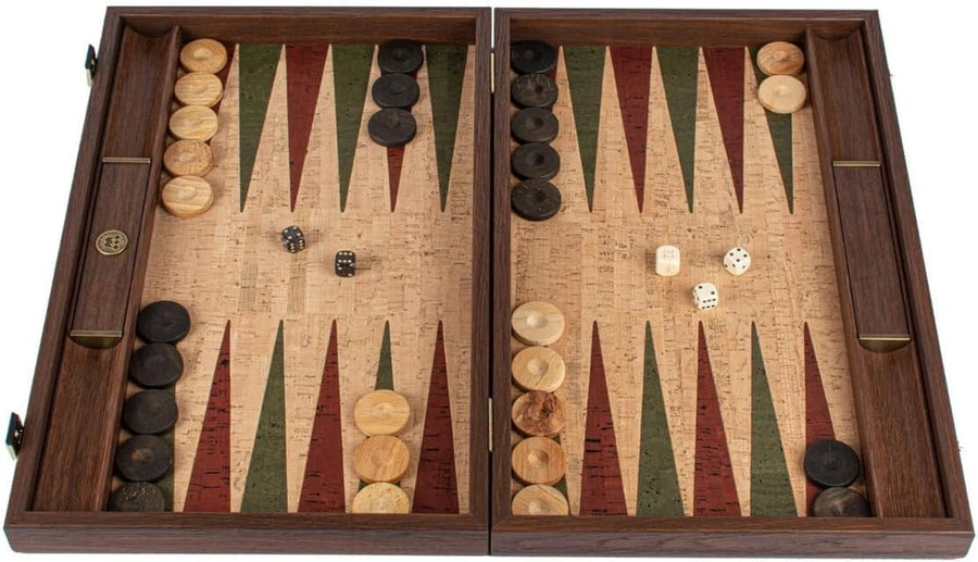 Luxury Backgammon Set 19 Inch Wooden Board with Natural Cork Surface
