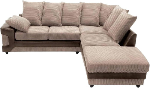 5 Seater Corner Sofa Brown & Beige Fabric Leather Right L Shape Couch