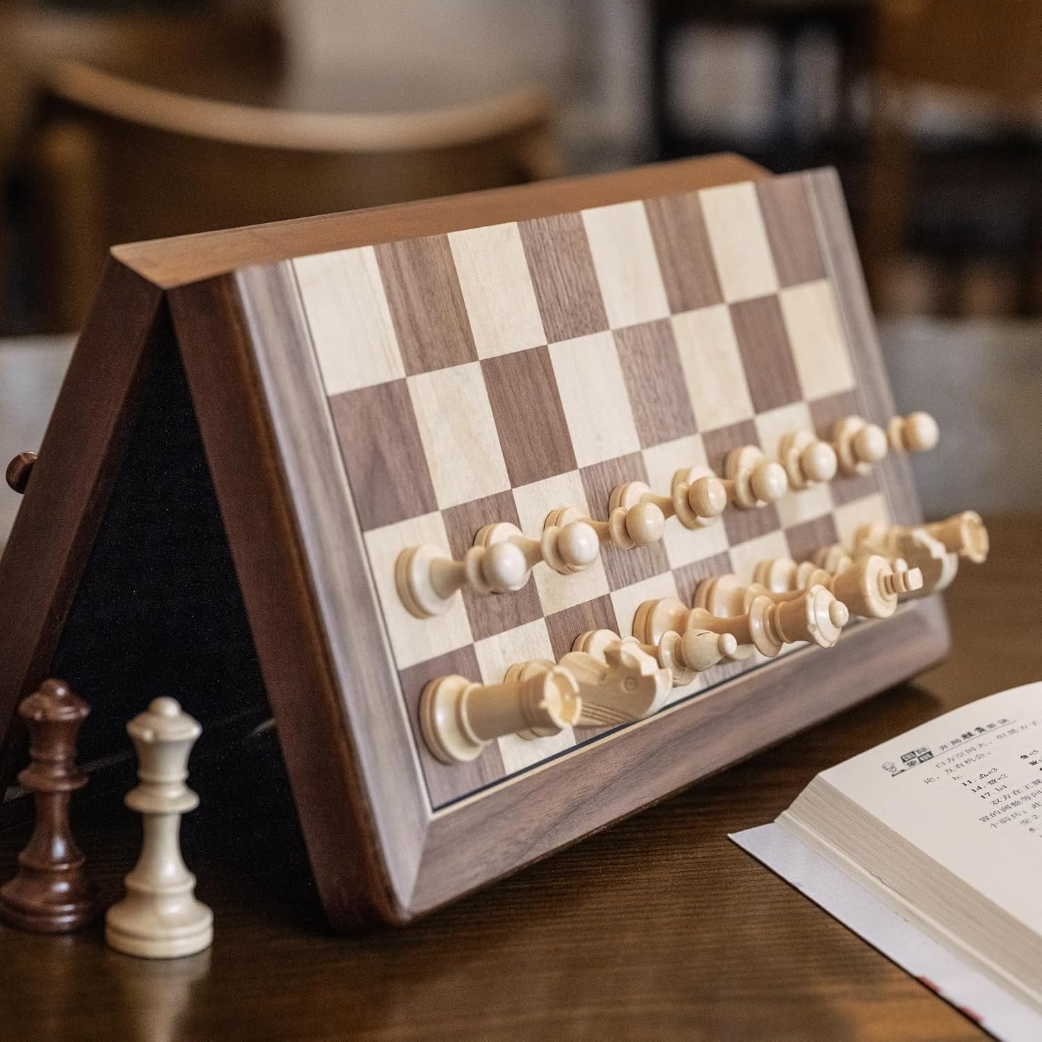 15" Magnetic Wooden Chess Set Foldable Travel Board 3" Pieces + Storage