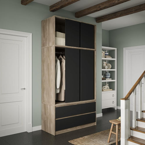 Modern 240cm Sliding Wardrobe Closet 6 Doors 4 Drawers Black Oak