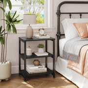 Slim 3-Tier Black Side Table – Narrow Bedside or Sofa Storage for Small Spaces