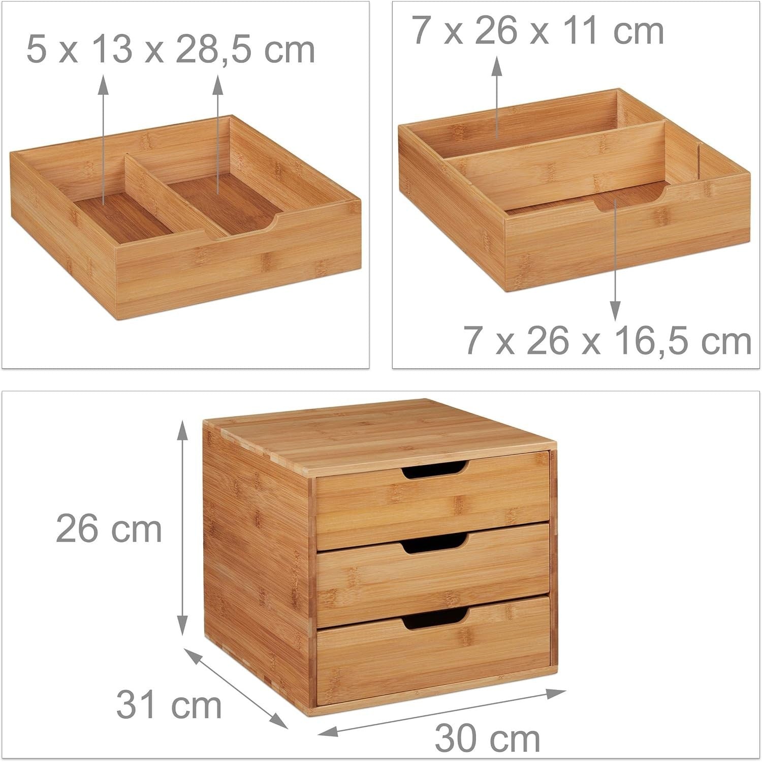 Bamboo Desk Organiser with 3 Drawers & Shelf – Office Storage Box