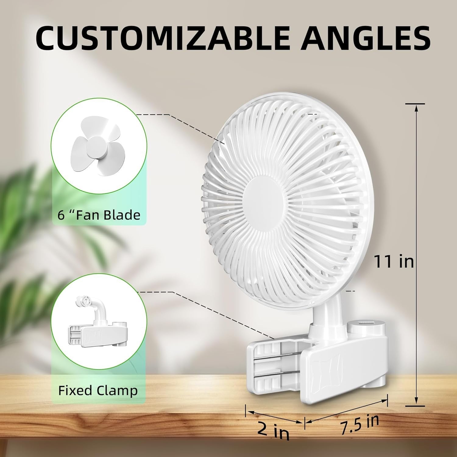 6-Inch Dual Clip Fans White – 2-Speed Adjustable 90° Quiet Desk or Grow Tent Use
