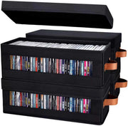 4 Pack CD Storage Boxes with Lid Stackable Organizer Holds 140 CDs