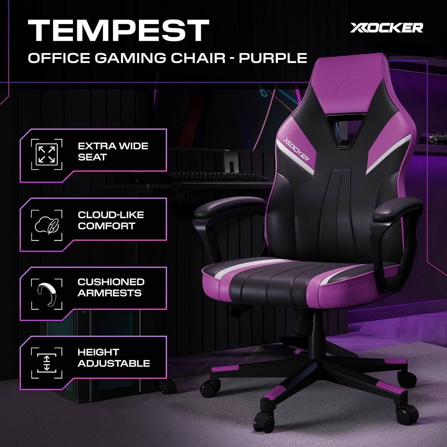 Ergonomic Gaming Chair High Back Wide Seat Purple