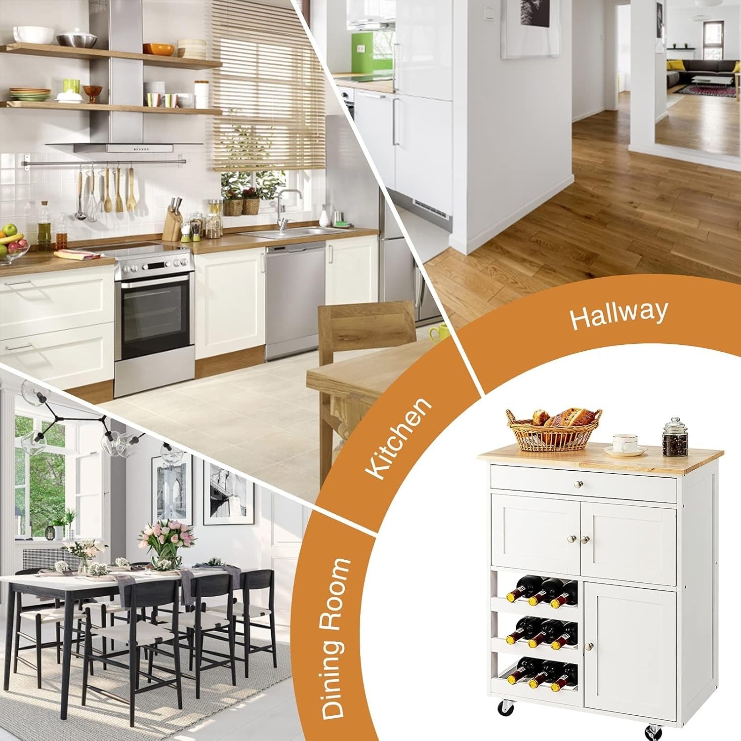 Kitchen Serving Trolley Cart Drawer Wine Rack Cabinet