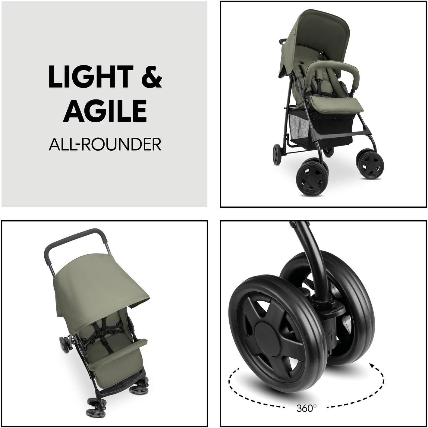 Lightweight Travel Pushchair 5.9kg Compact Foldable Reclining Stroller Olive