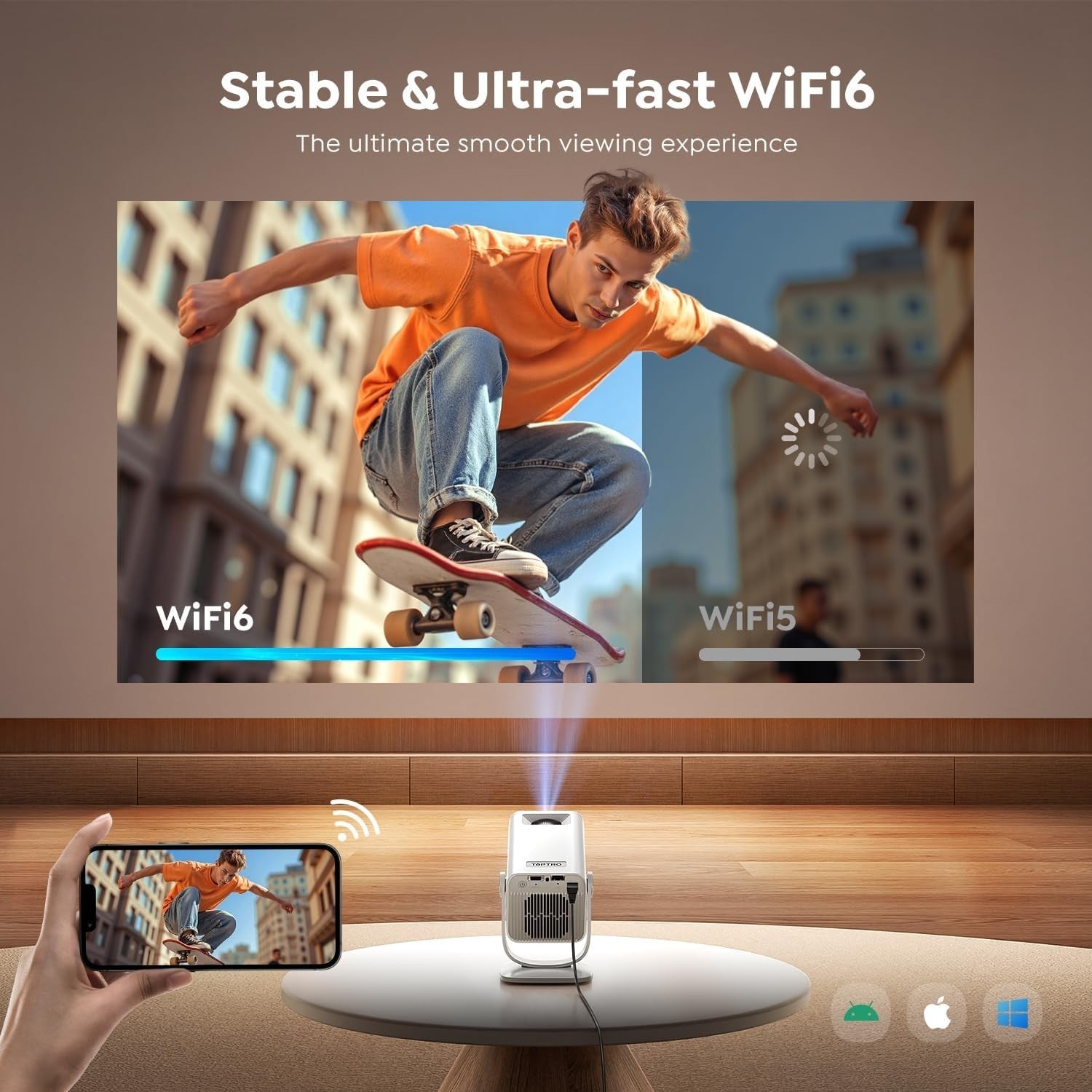 Android 13 Mini Smart Projector 4K Support WiFi 6 Bluetooth Short Throw