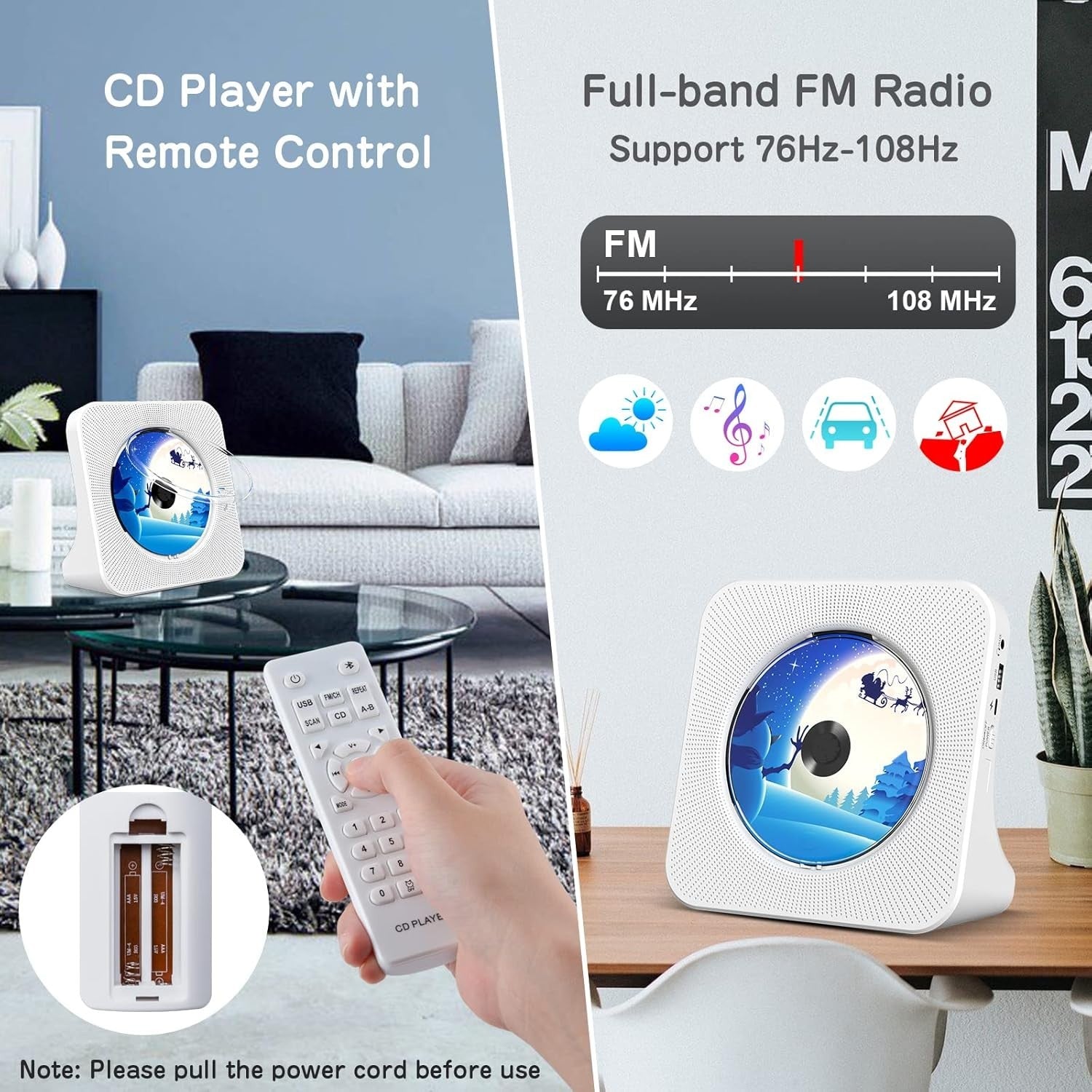 Desktop CD Player Bluetooth 5.0 Speakers FM Radio USB AUX Remote LCD