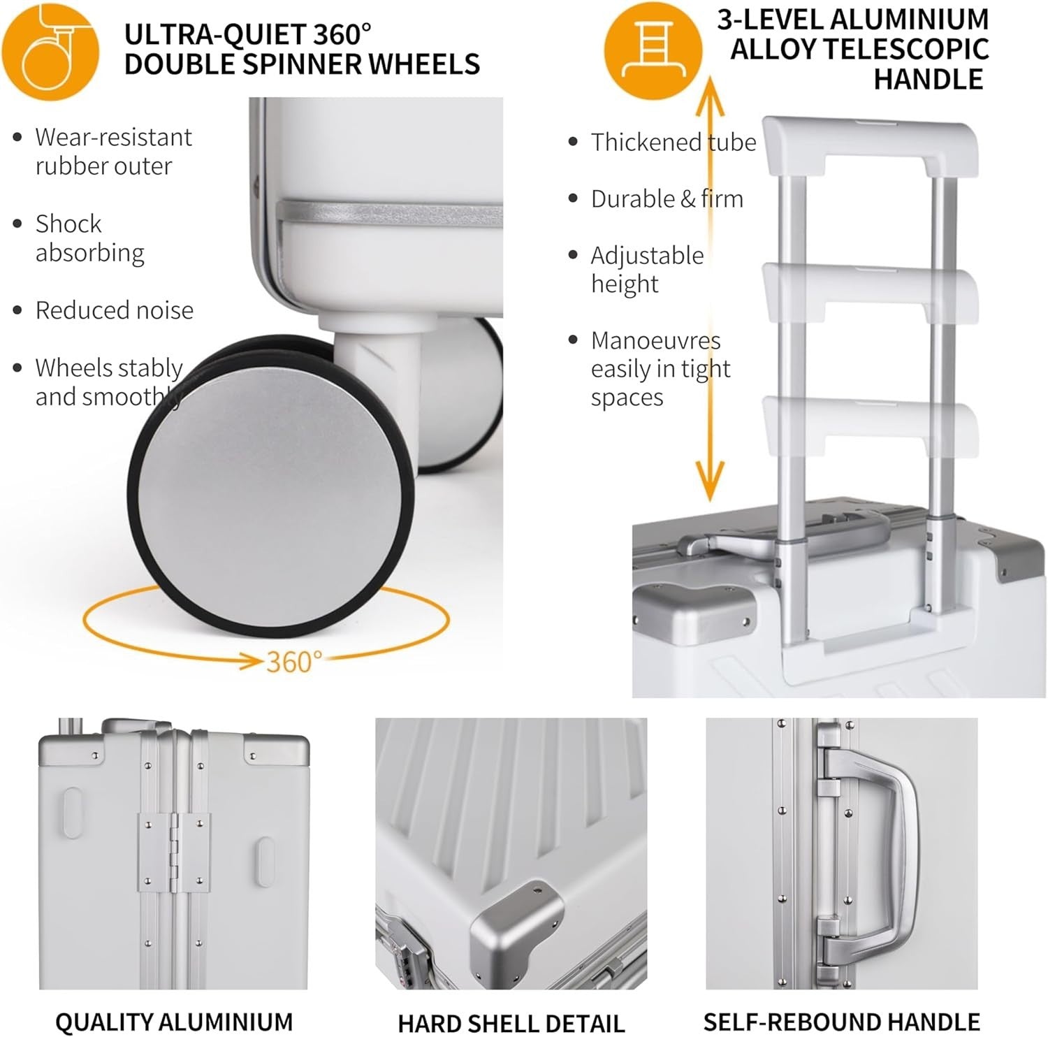 Large Zipperless Polycarbonate Suitcase Dual TSA Locks Spinner Wheels White