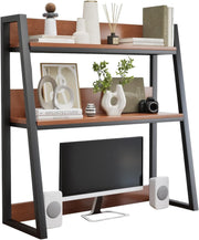 55cm Desktop Hutch 2-Tier Ladder Shelf Organizer Wooden Display Rack Brown
