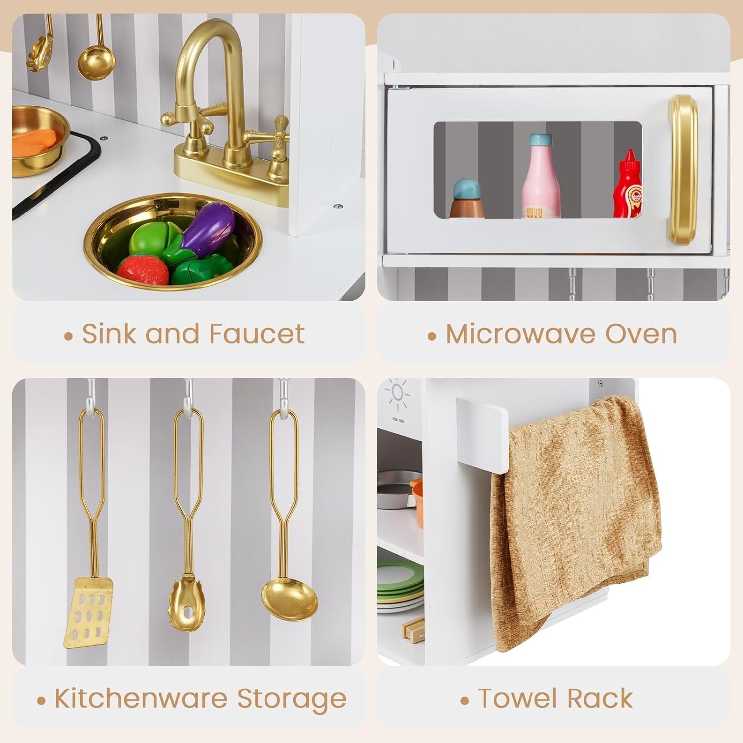 Luxury Kids Wooden Play Kitchen Lights Sounds Water Dispenser Toy