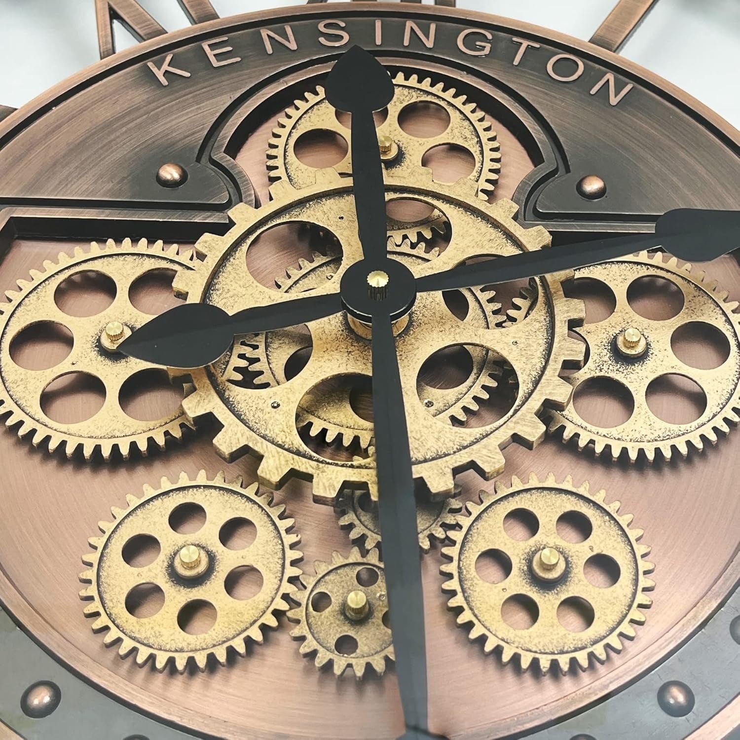 21" Copper Wall Clock Moving Gears Steampunk Industrial Metal Retro
