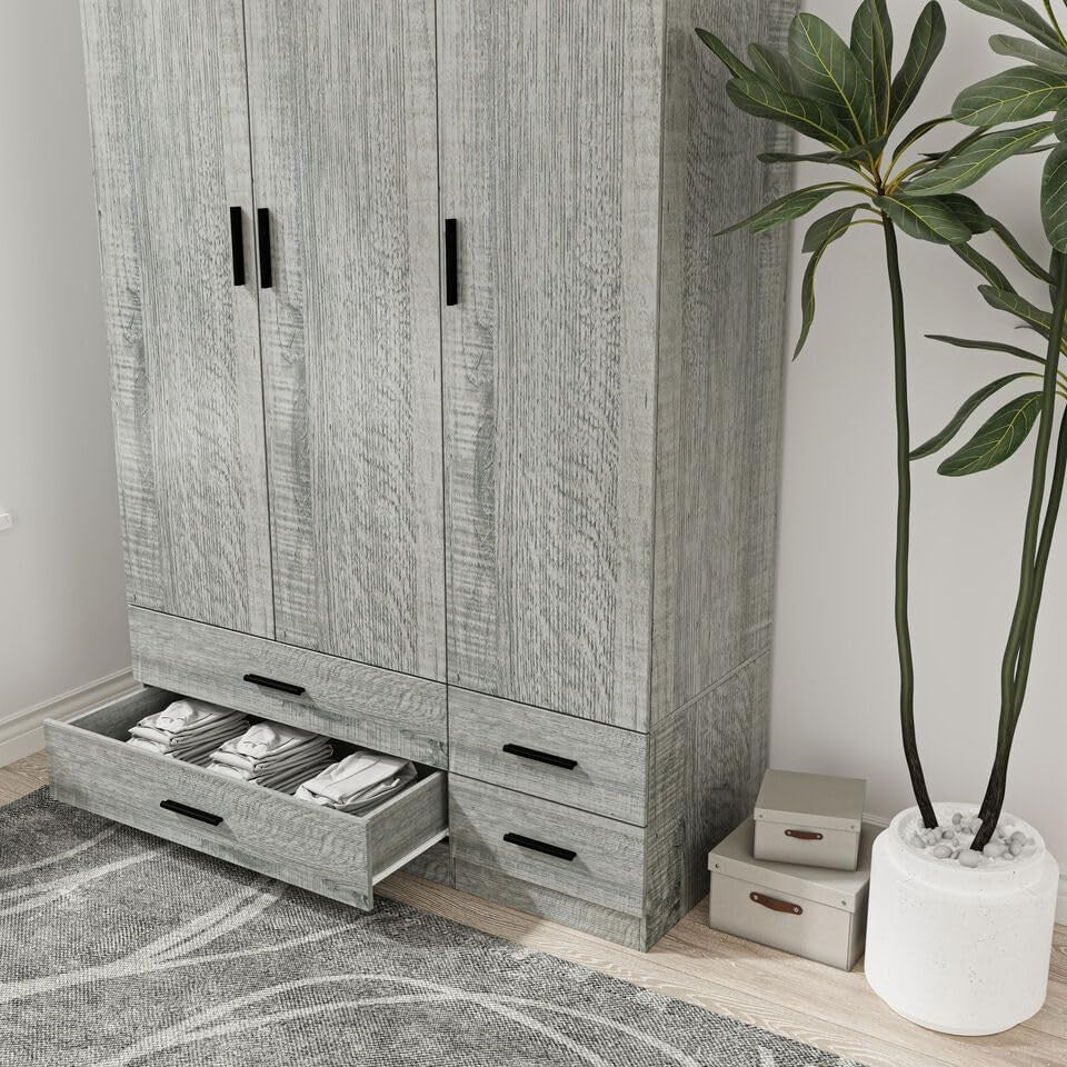 3 Door 4 Drawer Wardrobe Hanging Rail Shelf Storage Grey Bedroom Unit