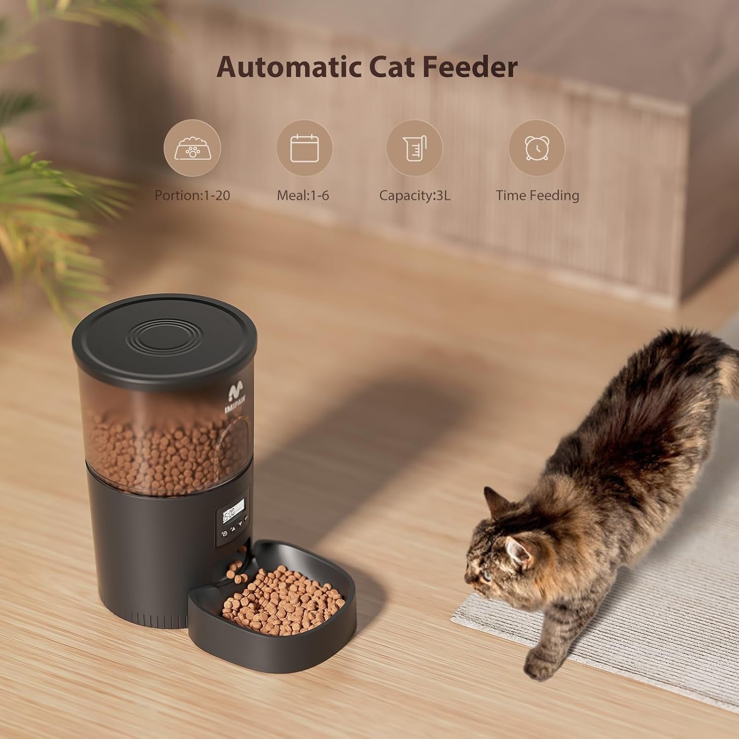 Automatic Cat Feeder & Water Fountain 3L Timer Food Dispenser Black