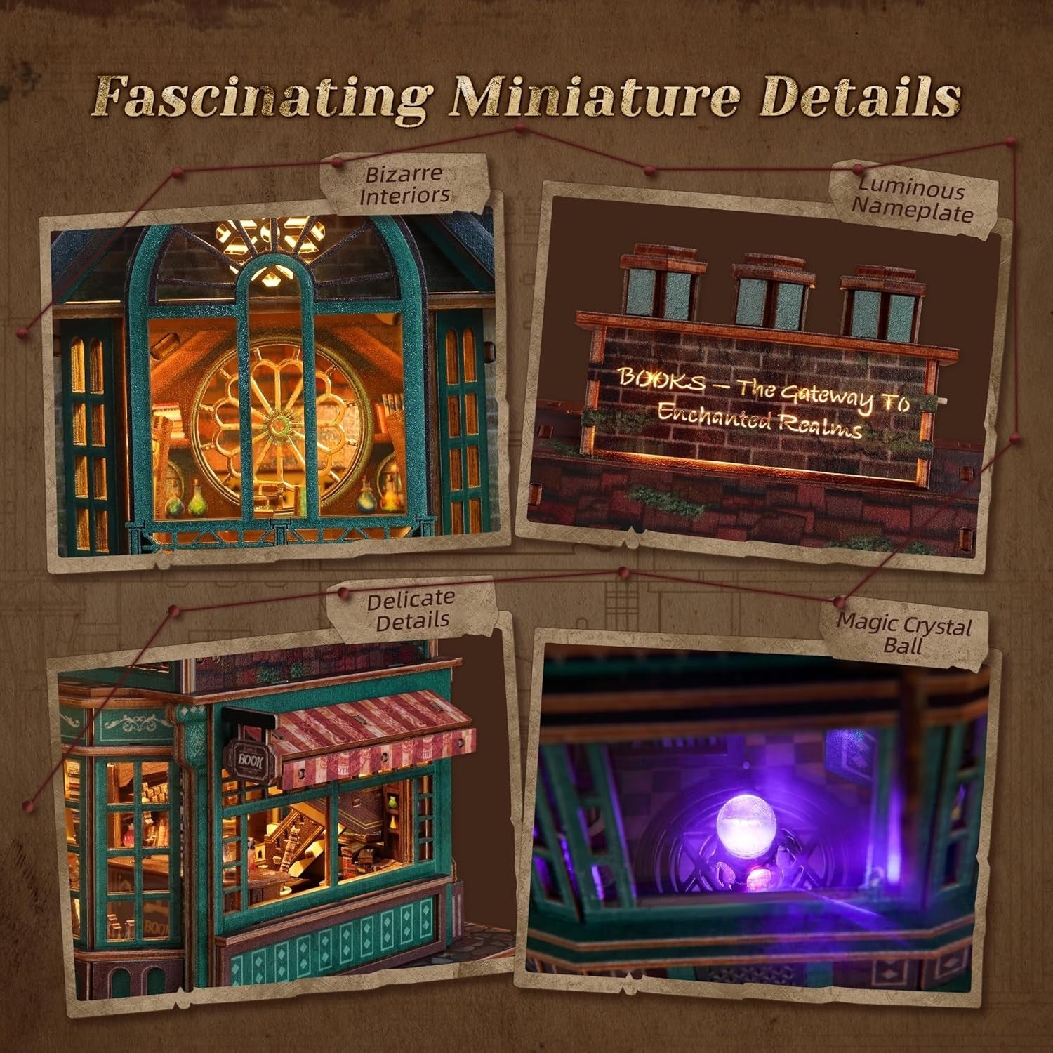 3D LED Wood Puzzle Bookshop Model with Lights, DIY Magical Decor Kit