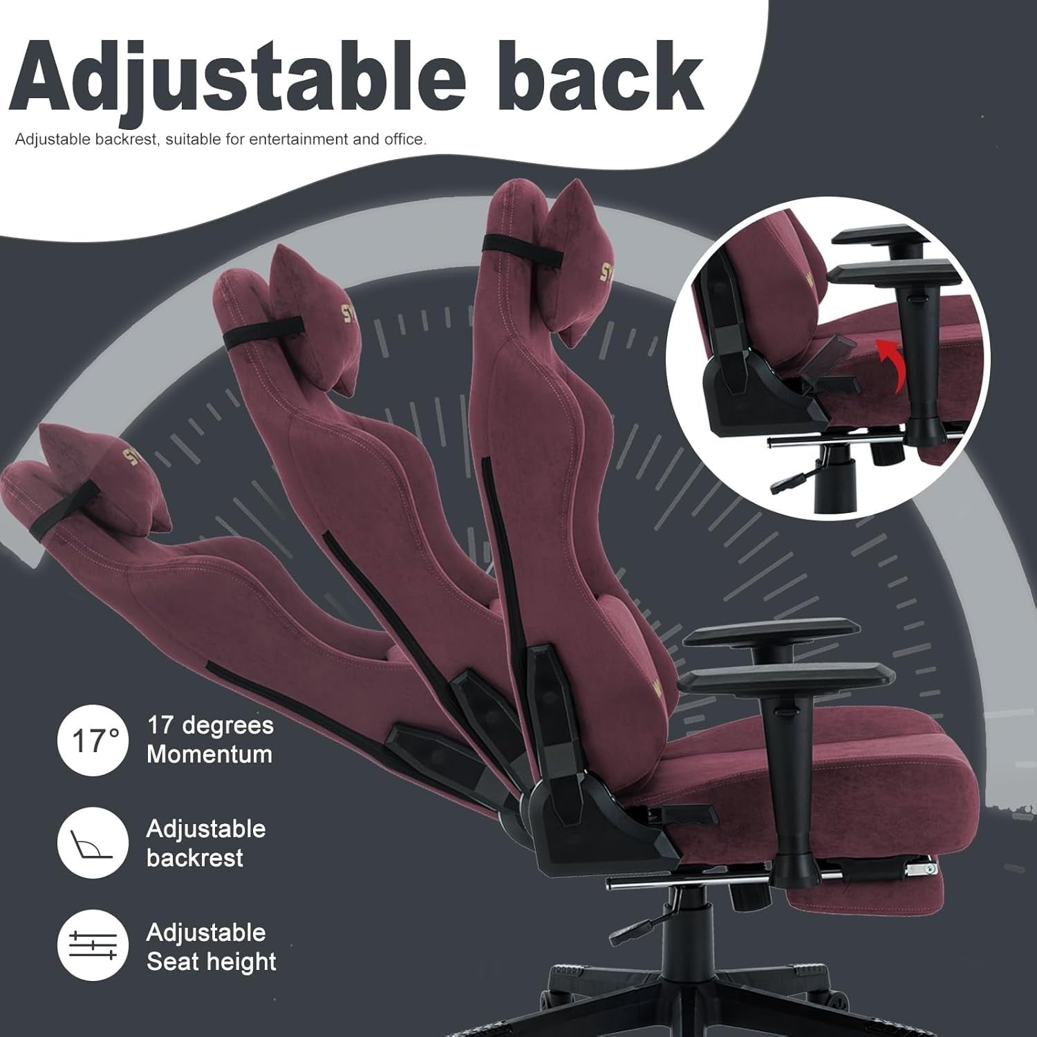Ergonomic Red Faux Suede Gaming Chair Recliner Swivel Office Desk Chair