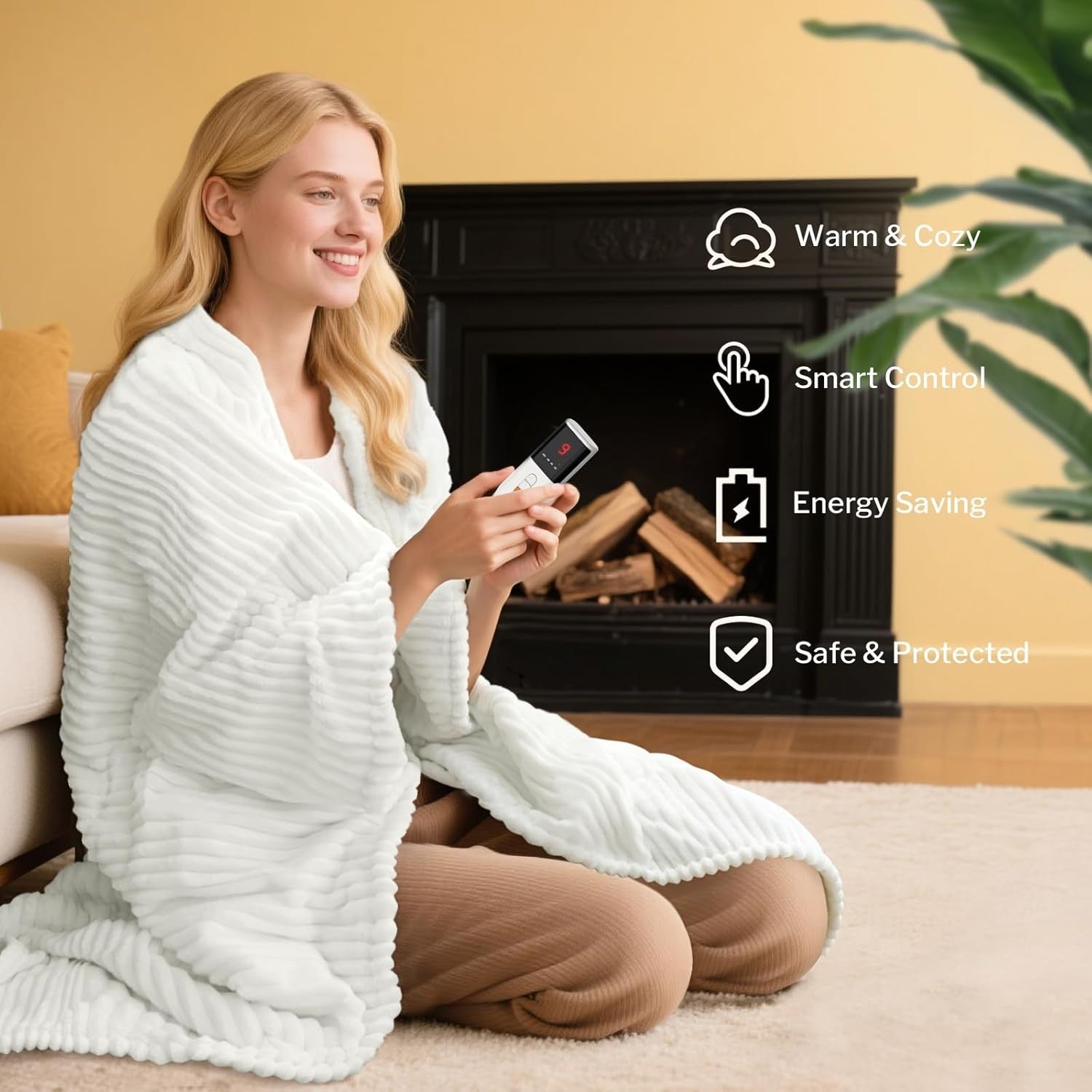 Electric Heated Throw Blanket 160x130cm Fast Heat Timer Soft Sherpa