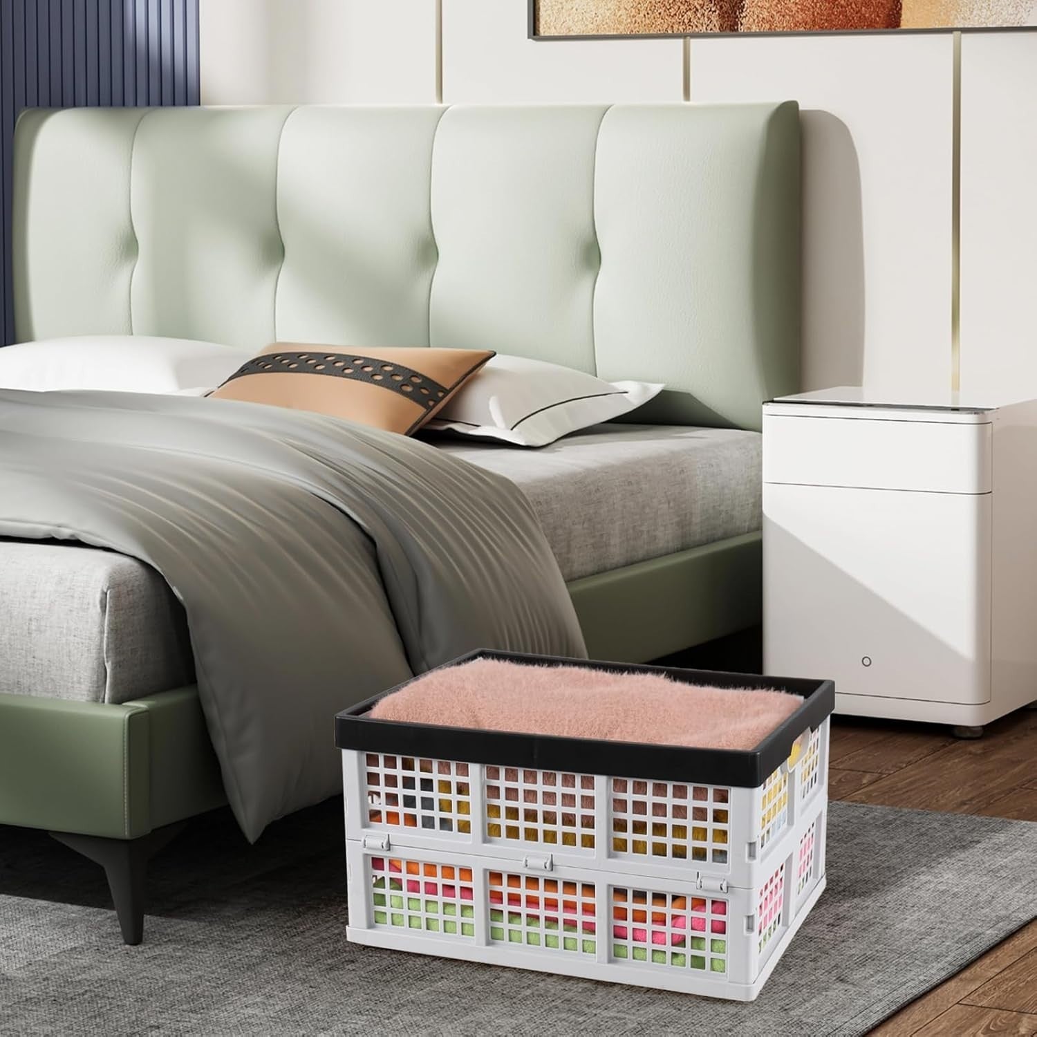 Foldable Plastic Storage Crates 44x33.5x23cm – Collapsible Stackable Bins White