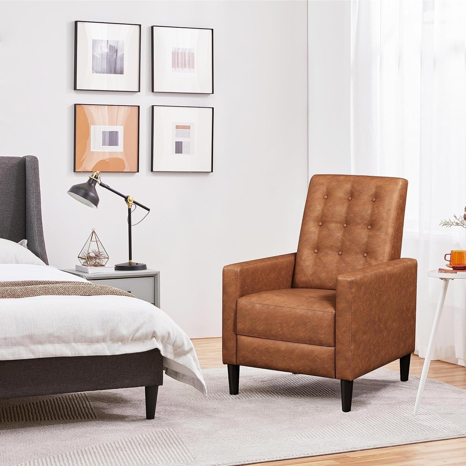 BrownFaux Leather Recliner Chair Sofa Adjustable Footrest Padded Seat