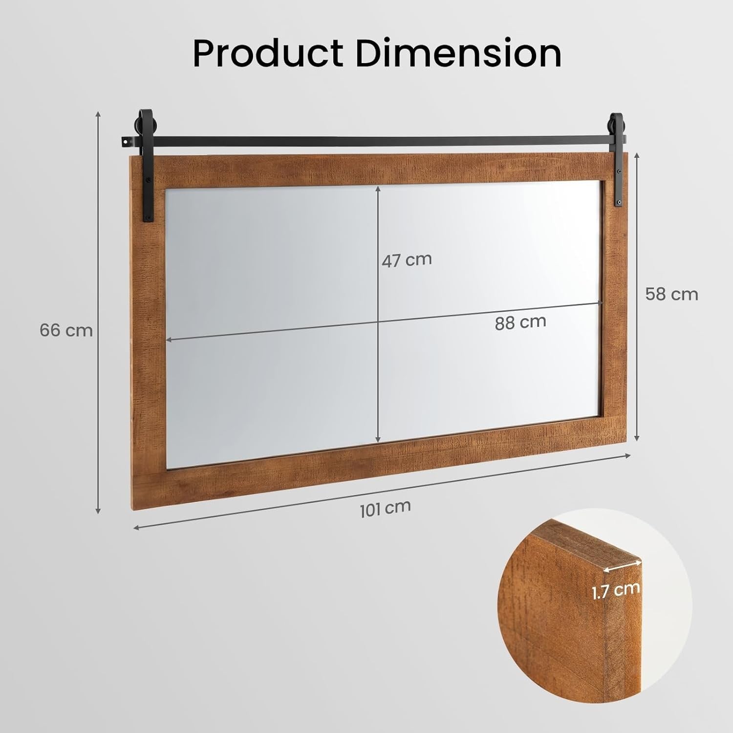 Rustic Wood Wall Mirror 101x66cm Farmhouse Style for Bathroom or Hall