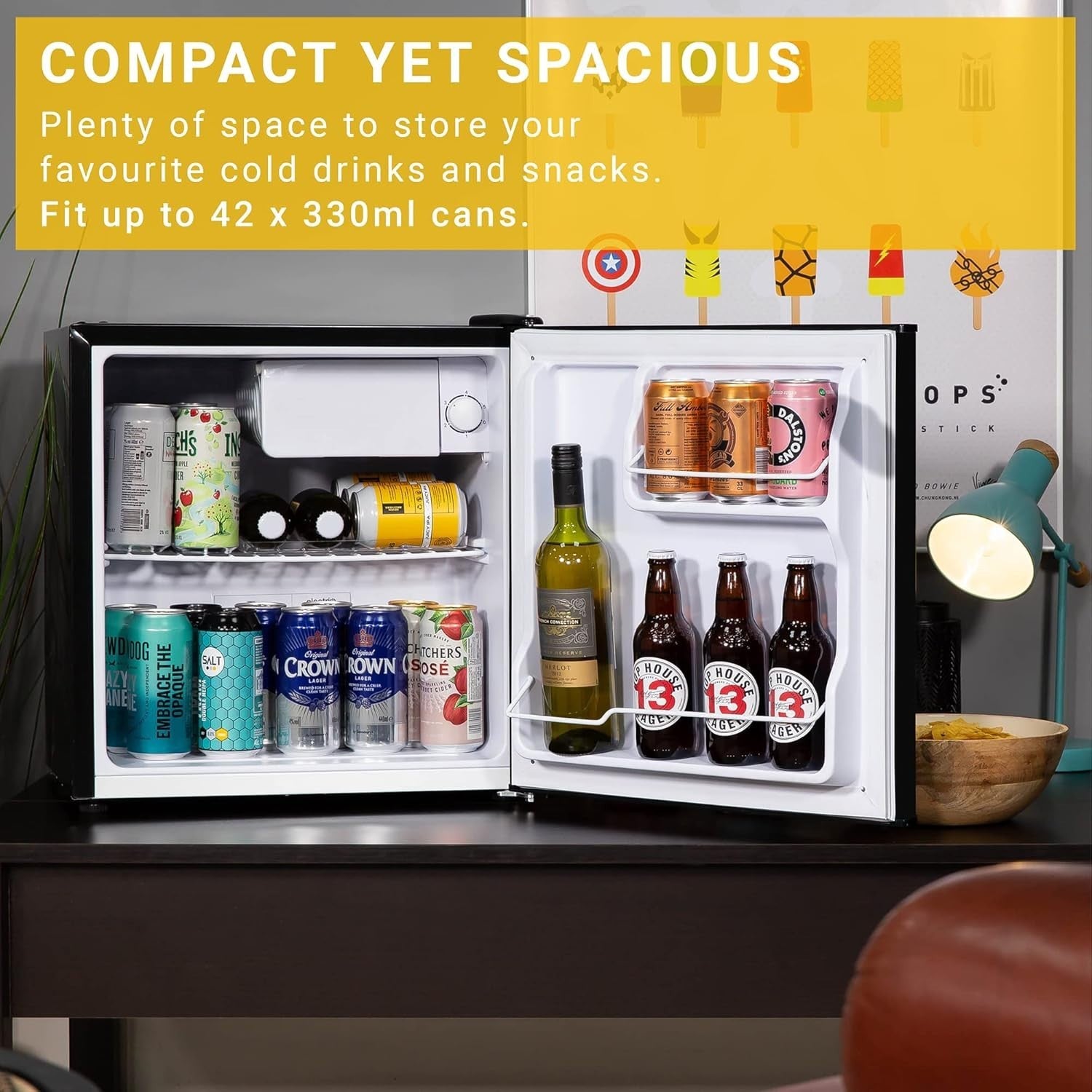 45L Mini Fridge Gamer Design Countertop Drinks Cooler Ice Box Adjustable