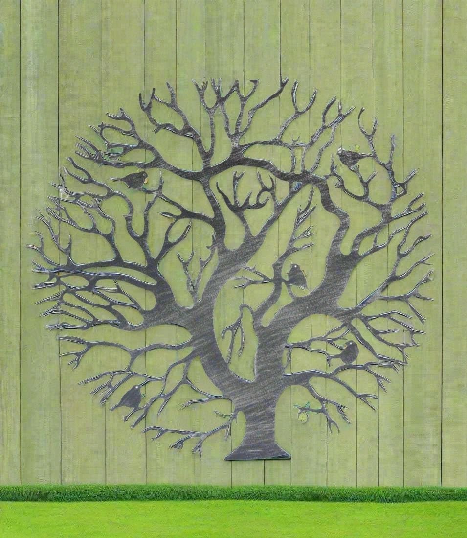 60cm Tree of Life Metal Wall Art Silver Indoor Outdoor Decor