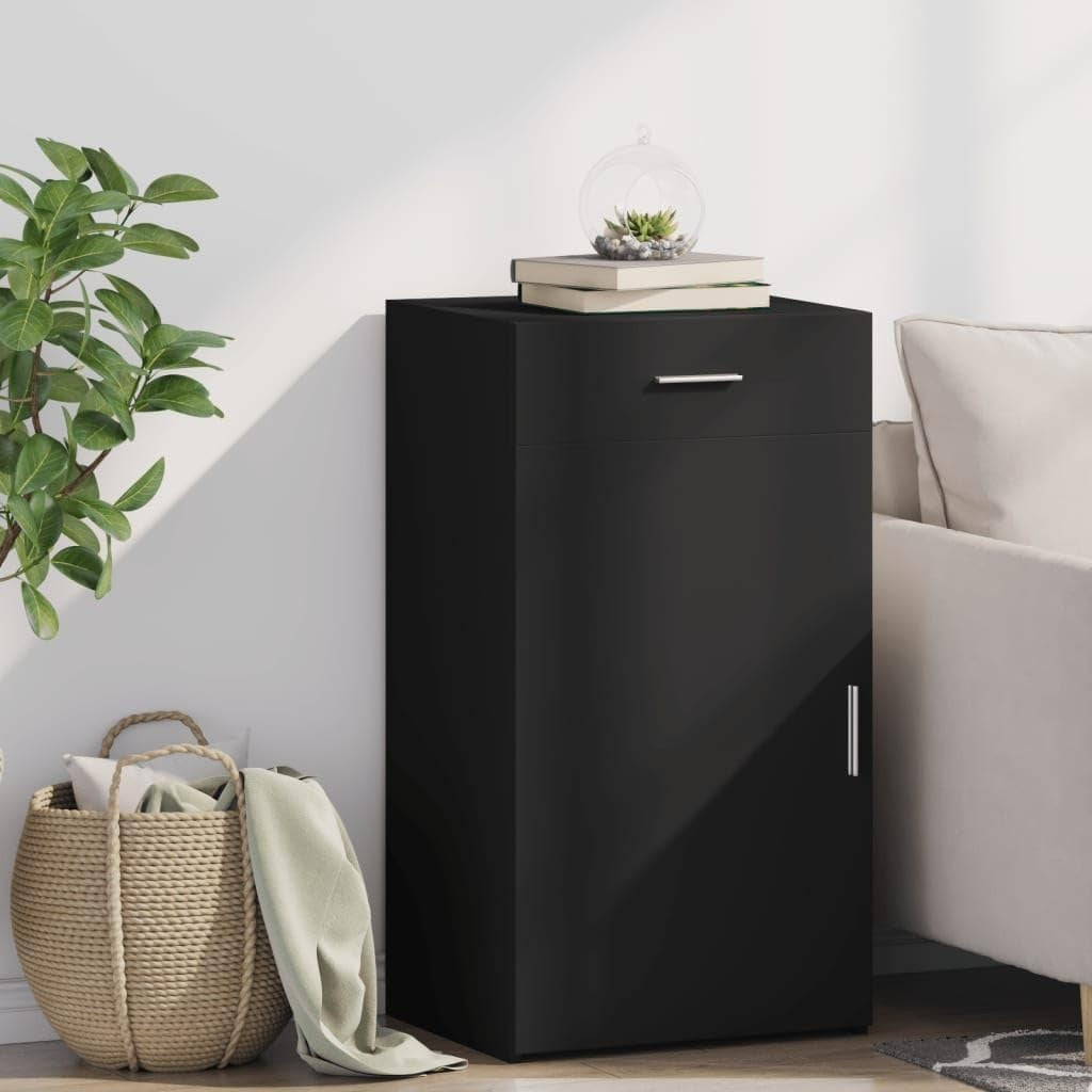 Black Engineered Wood Sideboard Cabinet with Drawer & Cupboard – Compact Storage