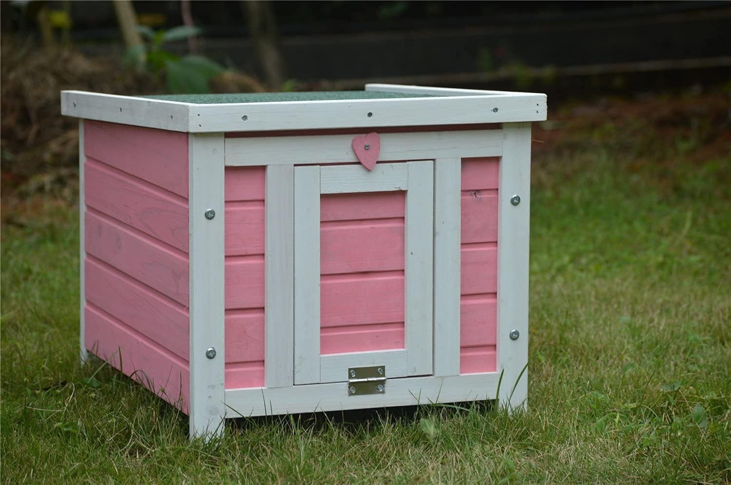 Wooden Rabbit Hide House with Lockable Door & Easy Clean Top Pink 50x42x43cm