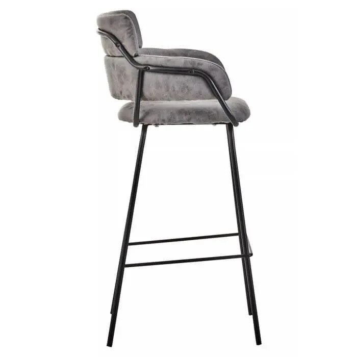 Grey Faux Leather Bar Stool with Arms Modern Padded Seat Metal Legs