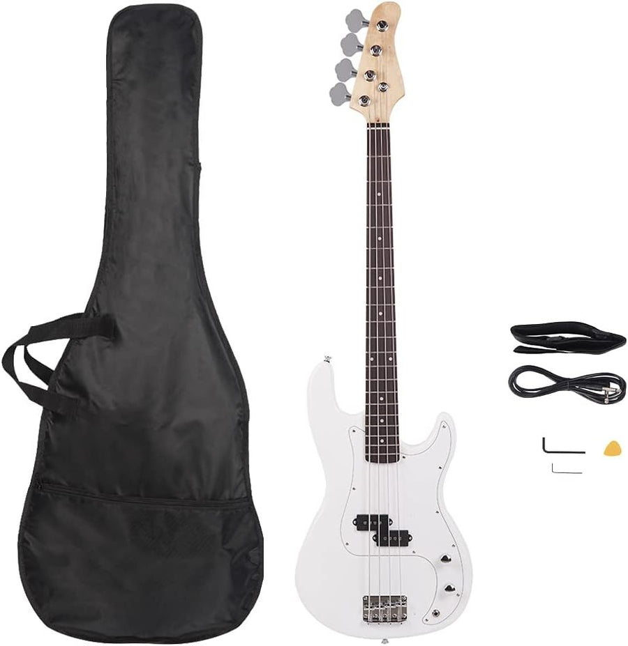 4 String Electric Bass Guitar Full Size Beginner Kit White