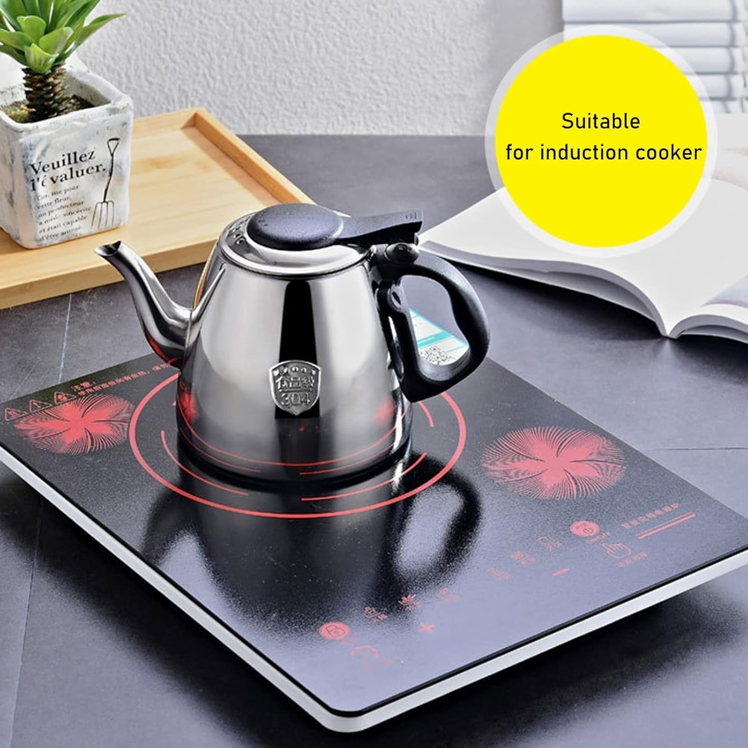 Stainless Steel Teapot 1.2L Stove Top Tea Coffee Pot Heat Resistant Handle