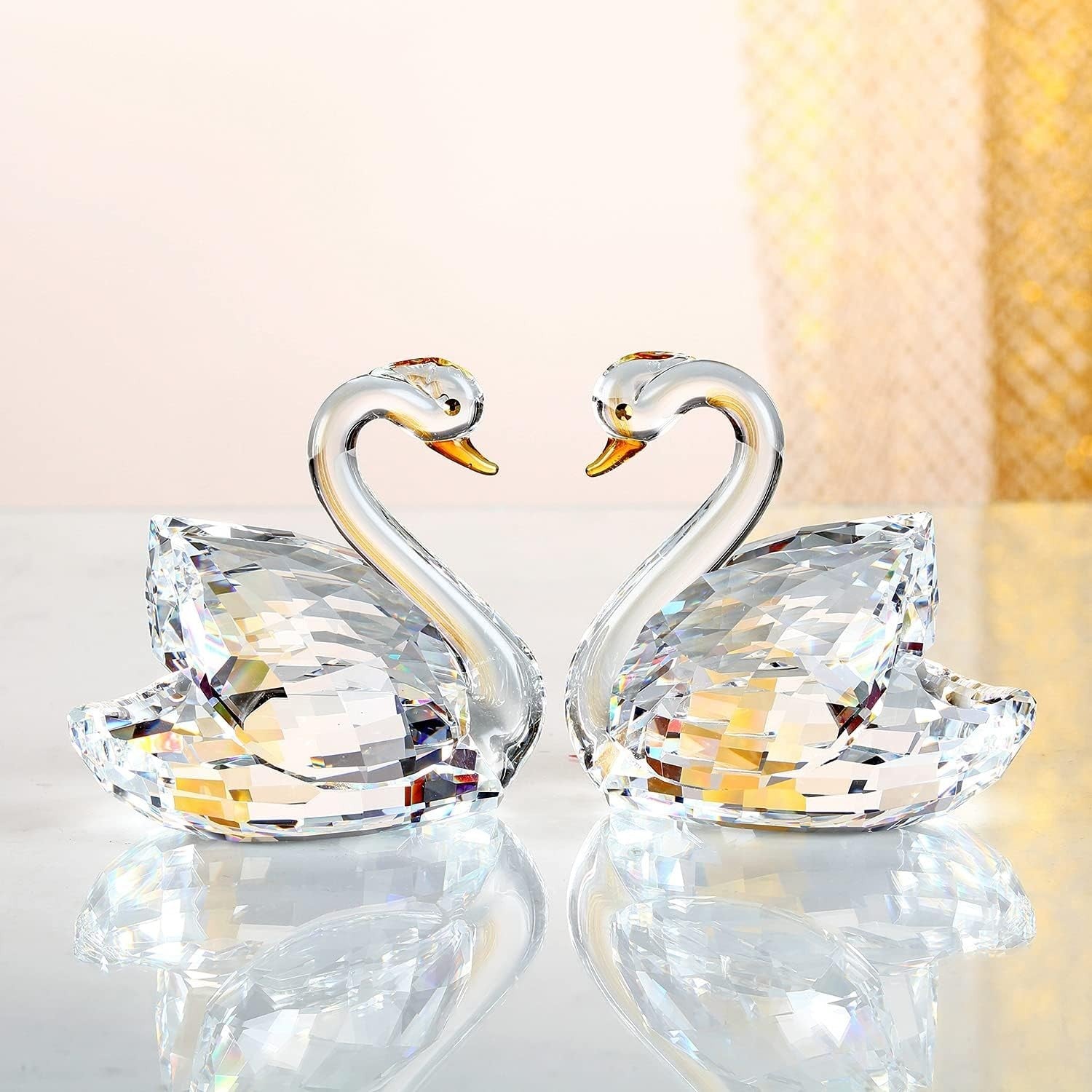 White Crystal Swan Couple Ornament – Luxury Romantic Wedding Anniversary Gift