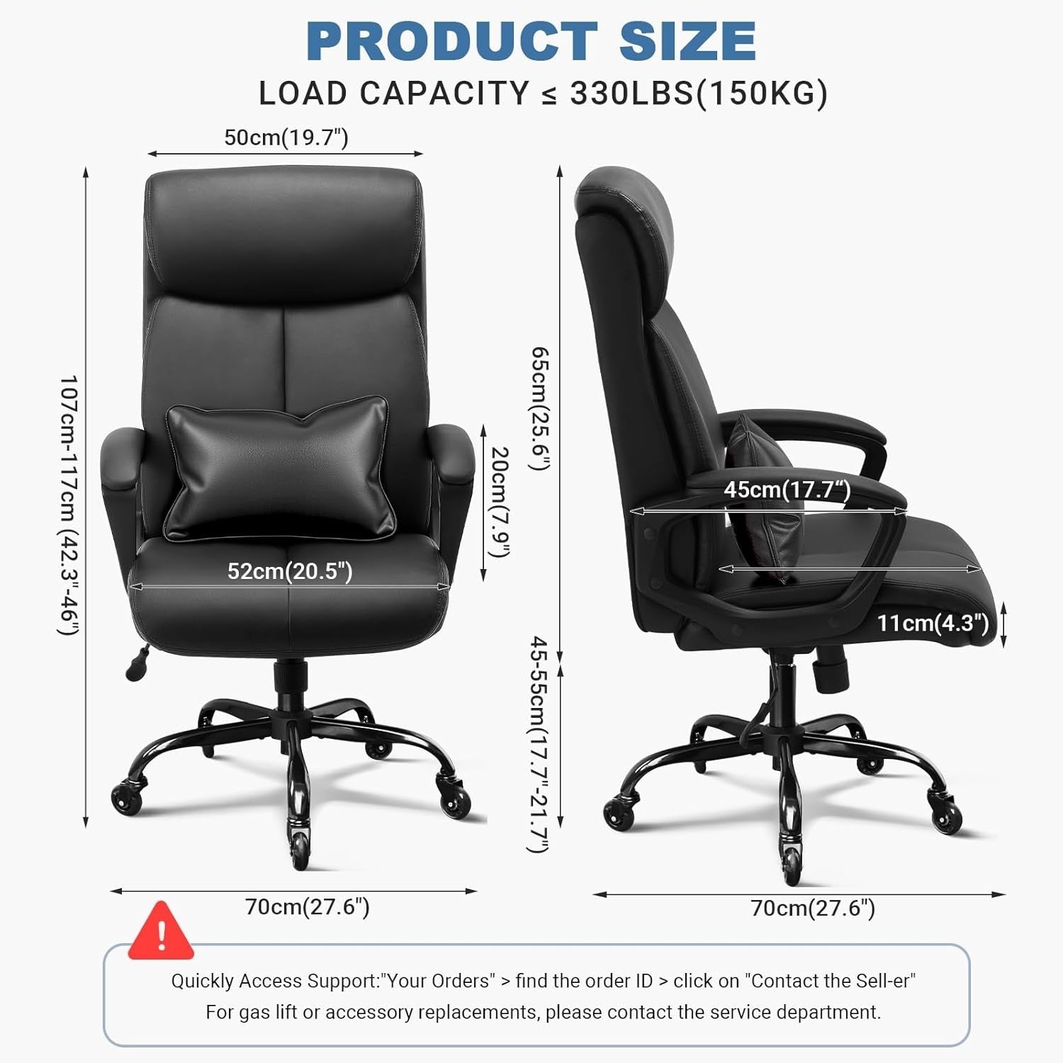 Ergonomic Office Chair Swivel Desk Chair Adjustable Lumbar Pillow PU Leather