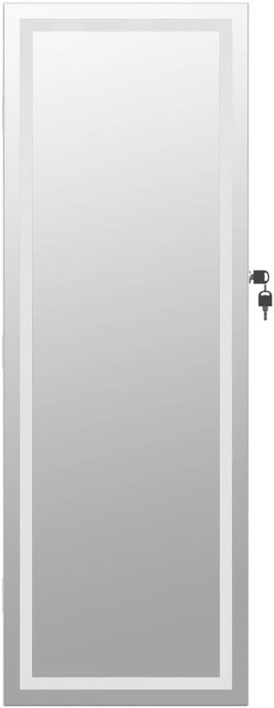 LED Wall Hanging Jewelry Storage Mirror Cabinet Lockable Slim White