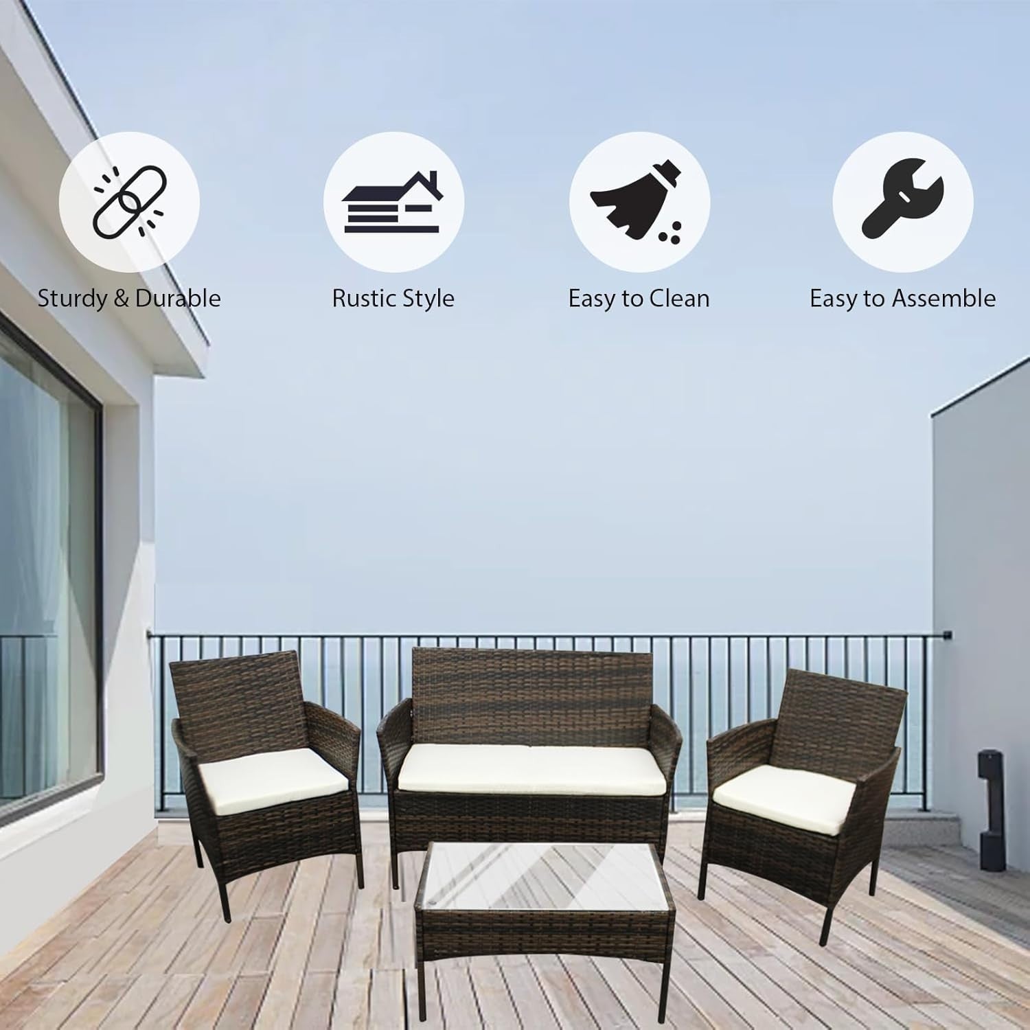 4-Piece Rattan Garden Patio Set Outdoor Sofa Table Chairs Backyard Yard