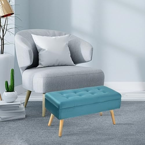 Light Green Velvet Storage Bench Ottoman Padded Seat Shoe Bench 80×35×43cm