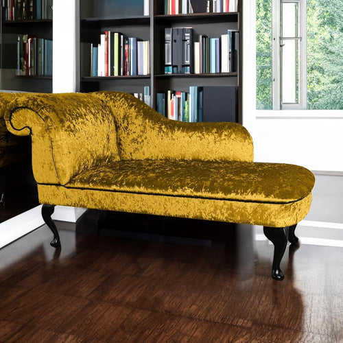 Shimmer Velvet Chaise Lounge Sofa Gold – Left Hand, UK Handmade