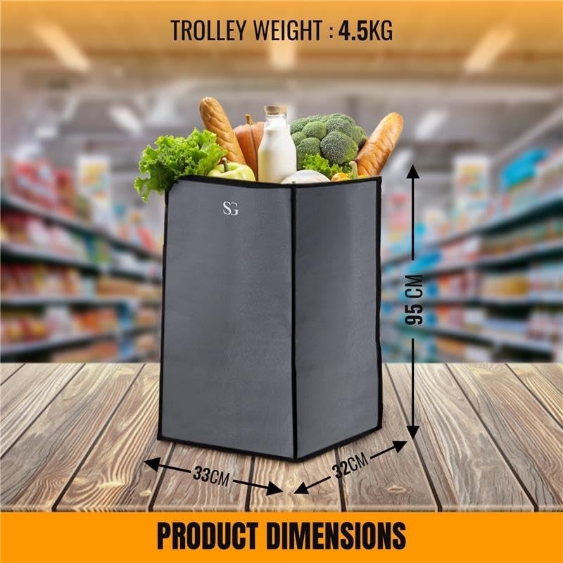 Foldable 4-Wheel Shopping Trolley Cart with Removable Bag - Heavy Duty Grey