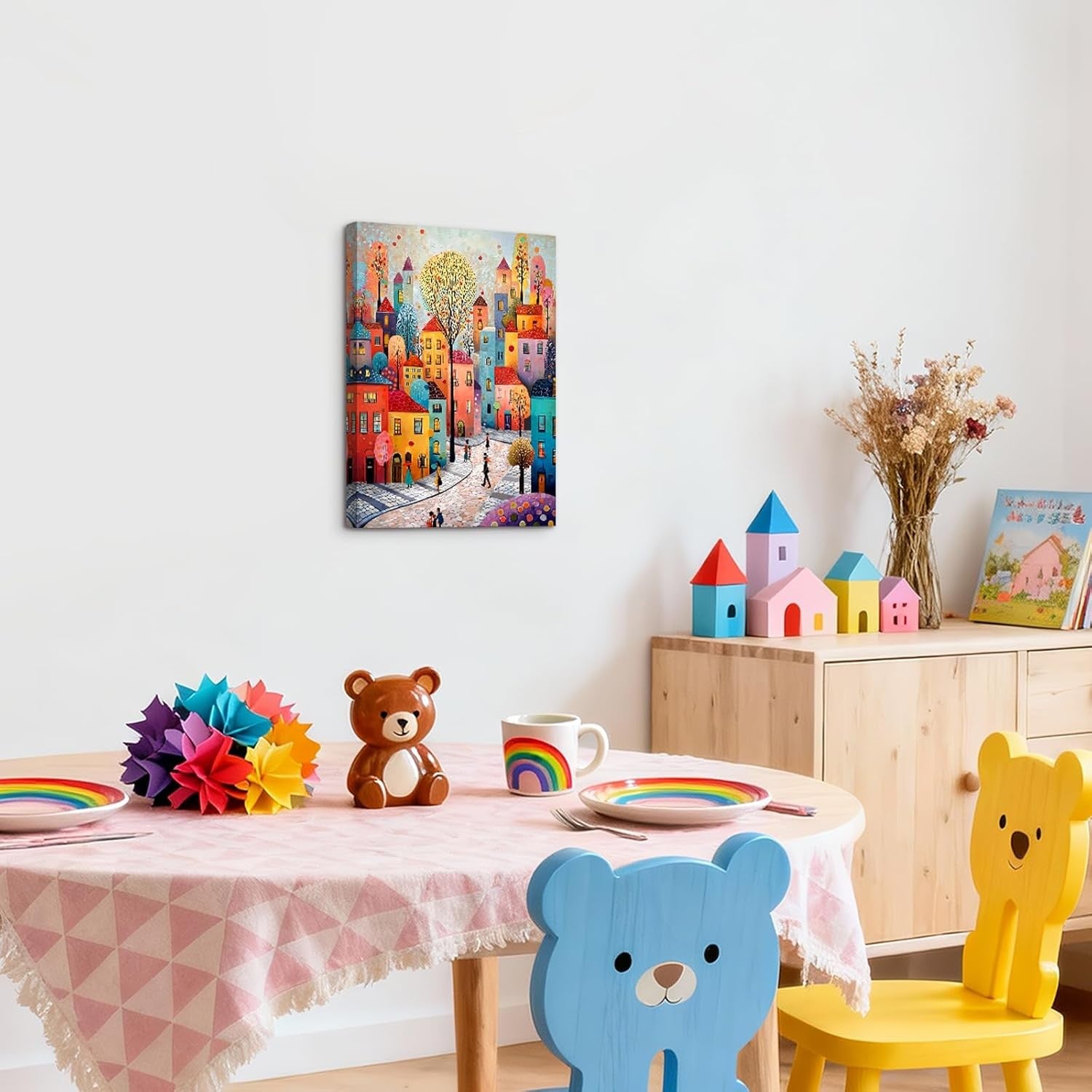 Colourful Town Canvas Wall Art 30x40cm Framed Fantasy Print