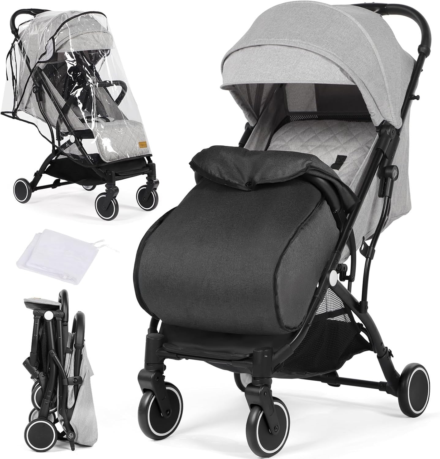 Lightweight Compact Travel Stroller One Hand Fold Buggy 5 Point Harness