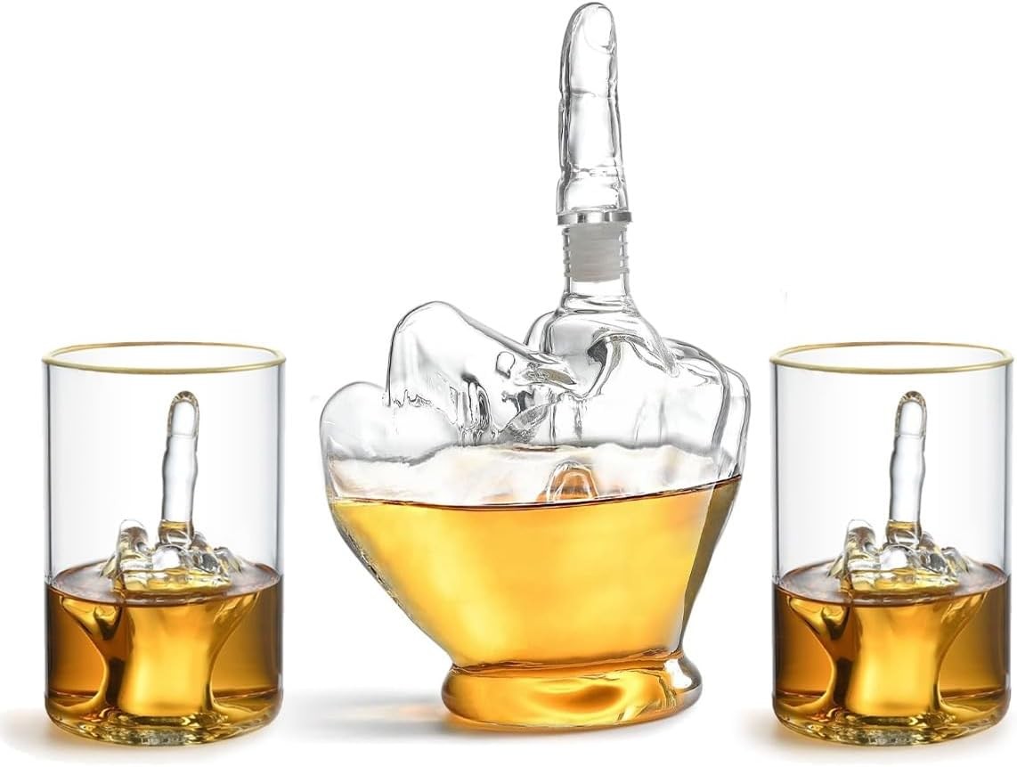 Middle Finger Whiskey Decanter Set 500ml – Funny Spirits Gift with Glasses & Fun