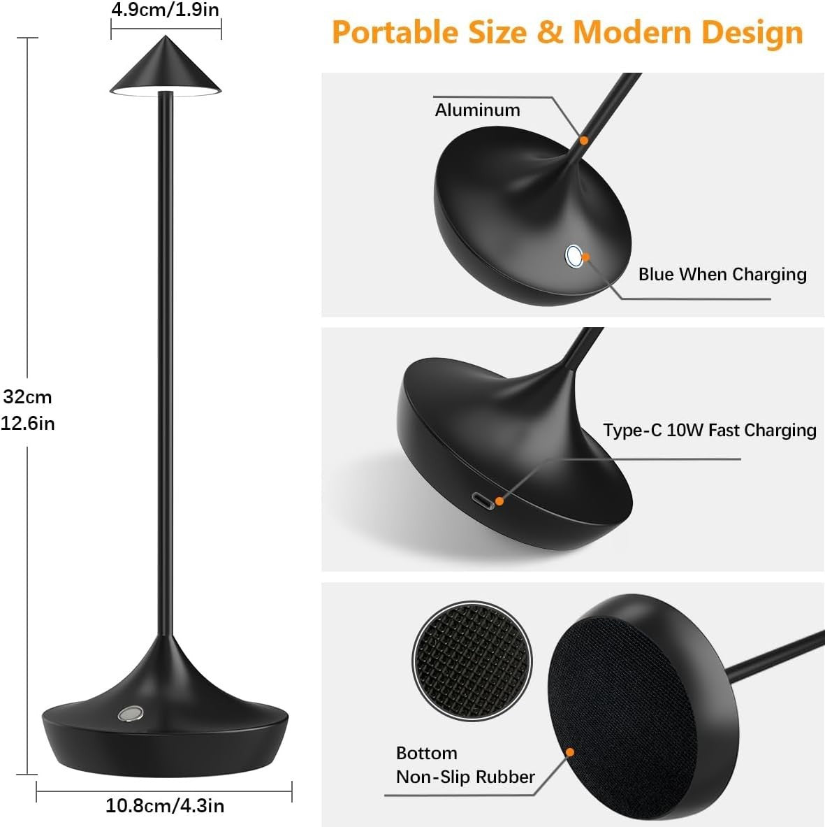 Rechargeable Cordless LED Table Lamps, Dimmable, Portable, 2pcs Set