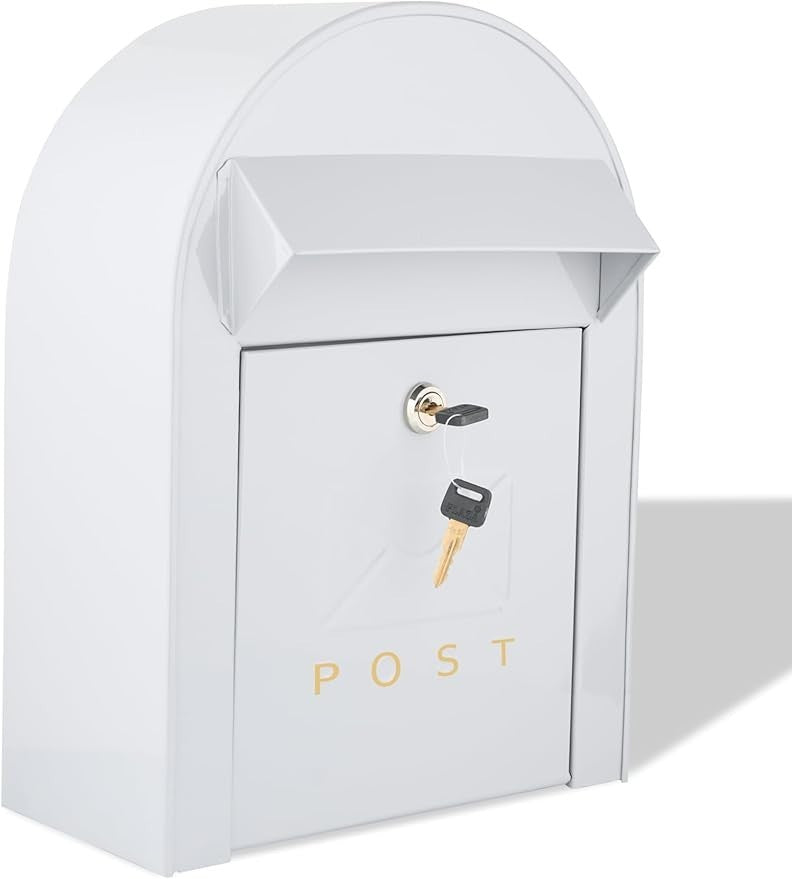 Lockable Wall Mounted Mailbox Cast Iron Weatherproof Secure Post Box Grey 38cm