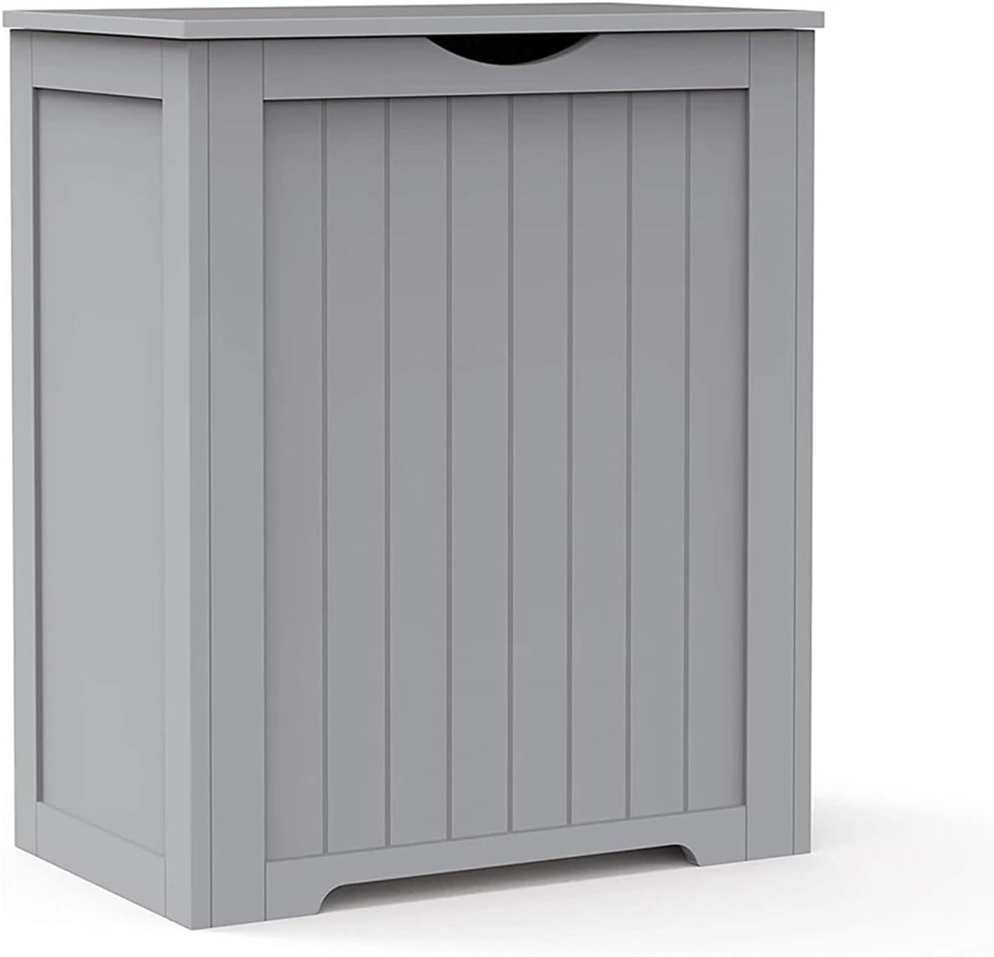 Laundry Hamper Cabinet Wooden Storage Chest with Lid Grey Bathroom Unit