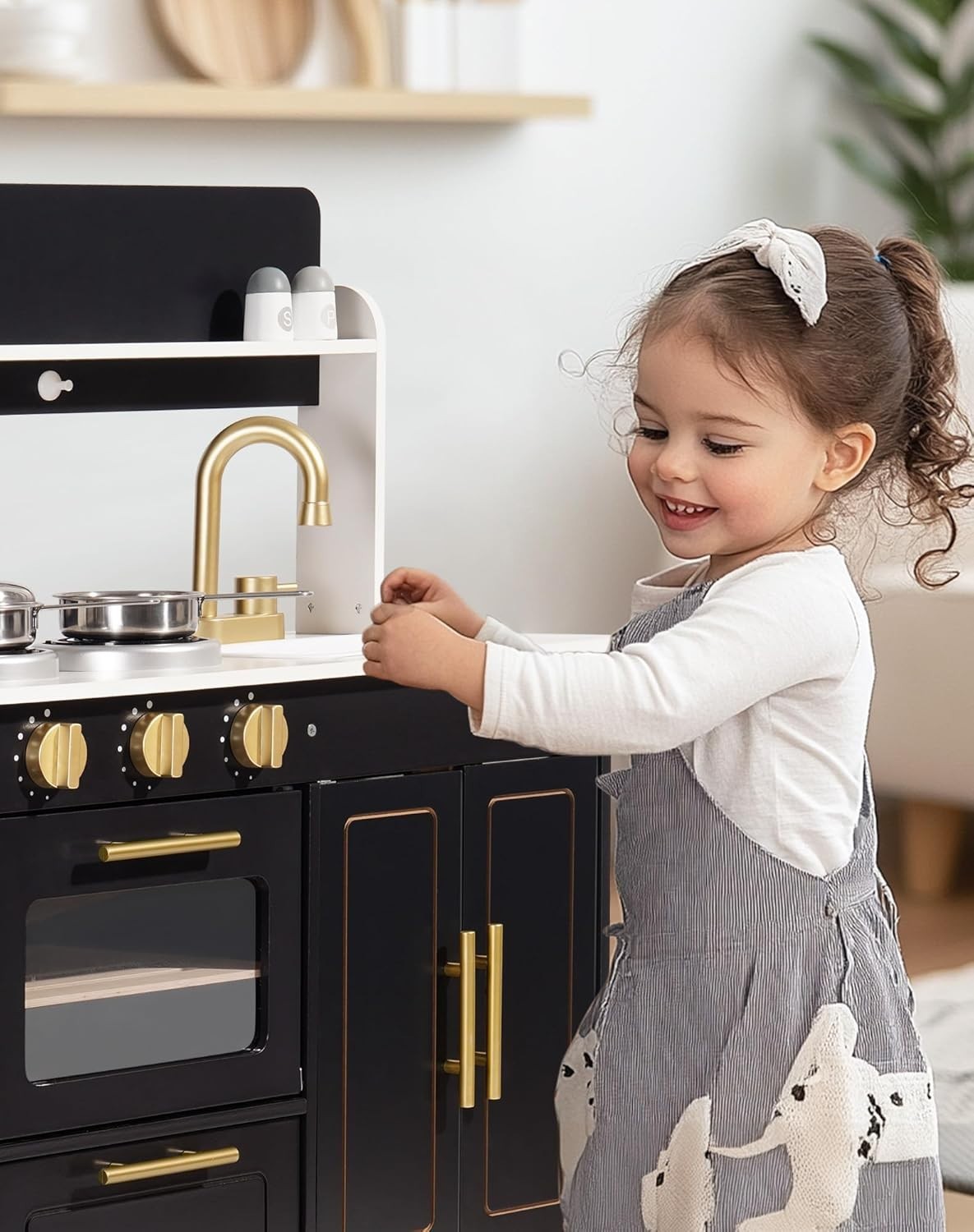 Kids Wooden Play Kitchen w/ Coffee Machine Black Pretend Toy