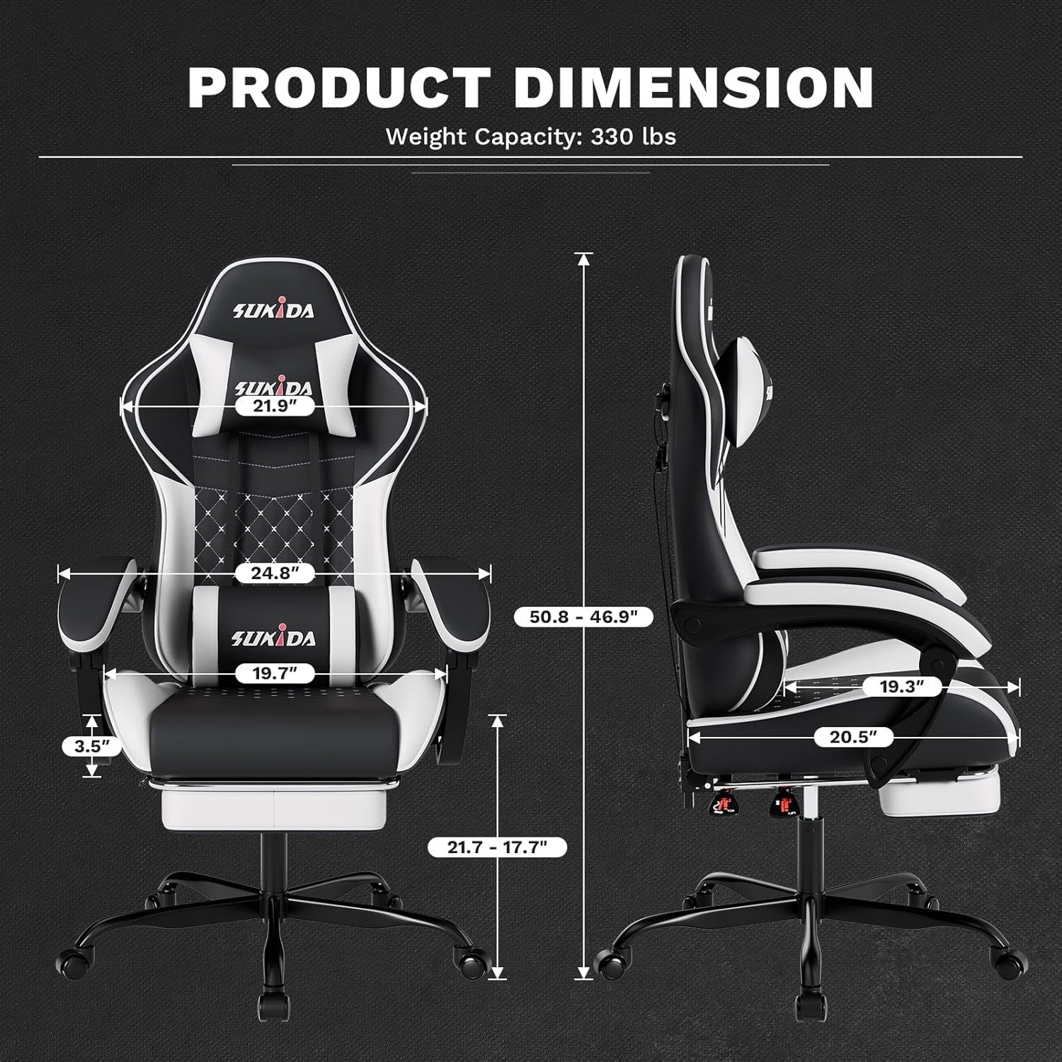 Ergonomic Gaming Chair with Footrest & Massage Support – Black White PC Seat
